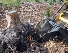 Removes tree stumps in minutes with the Himac Stump Bucket